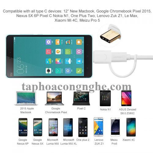 Ugreen 30170 0.5M màu trắng Cáp USB-A sang Micro USB + USB-C cao cấp US142 30030170